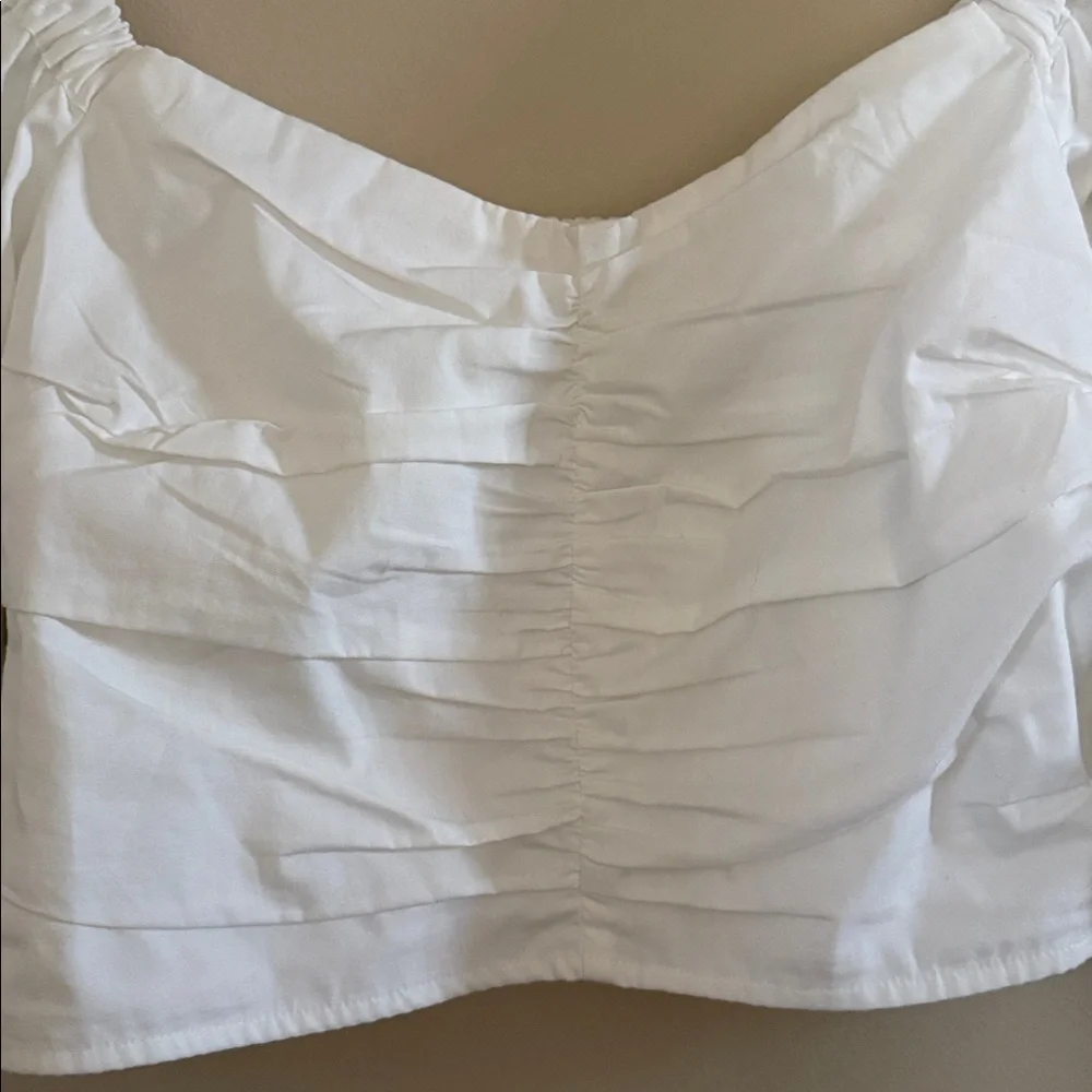 Abercrombie & Fitch White Ruched Puff Sleeve Blouse | S